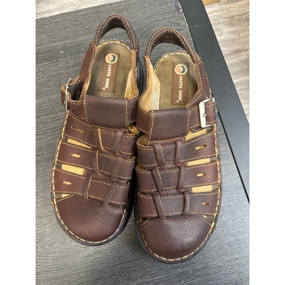 Earth Shoe Mens Brown Leather Fisherman Sandals Comfort Walking Casual 8.5 - Picture 1 of 4